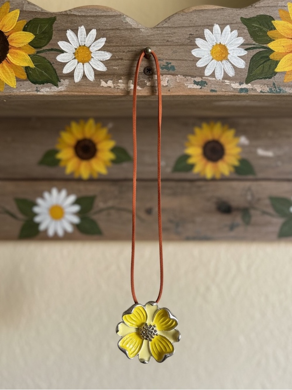 Handcrafted, Leather Cord with Yellow Enamel SunFlower 🌻 Necklace 
NWT